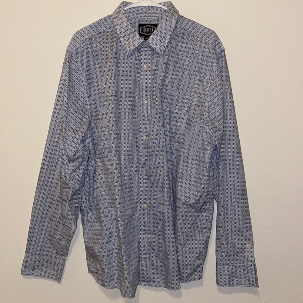 Men’s Dress Grey + White Patterned Button Down